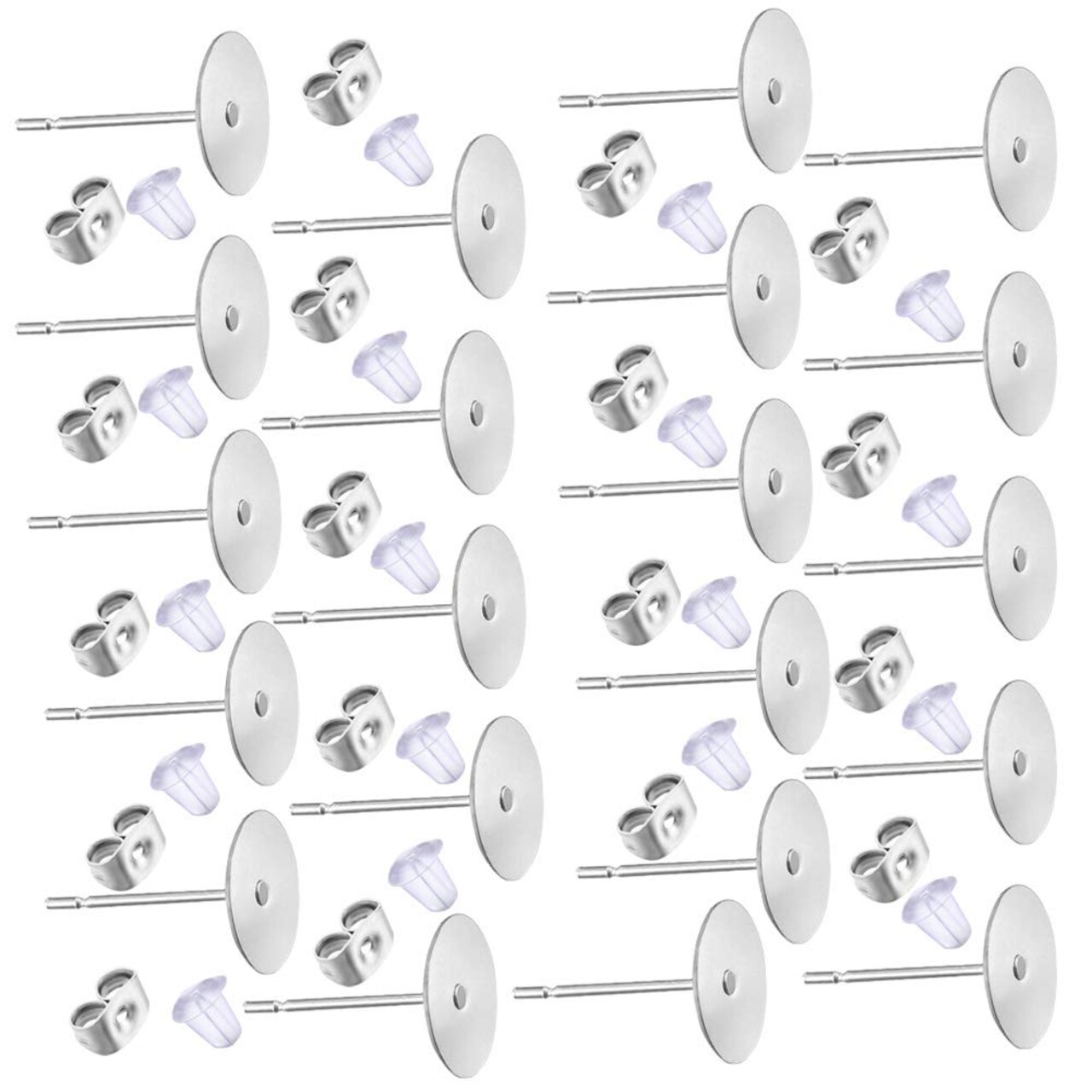 600 PCS 5MM Hypoallergenic Stainless Steel Earrings Posts Flat Pad Blank Earring Pin Studs with Butterfly Earring Backs and Silicone Bullet Earring Backs for Jewelry Making Findings